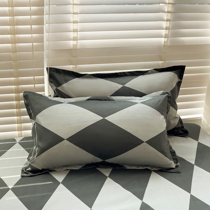 楠沐-2025年新款亲肤芦荟棉印花枕套 菱格灰2