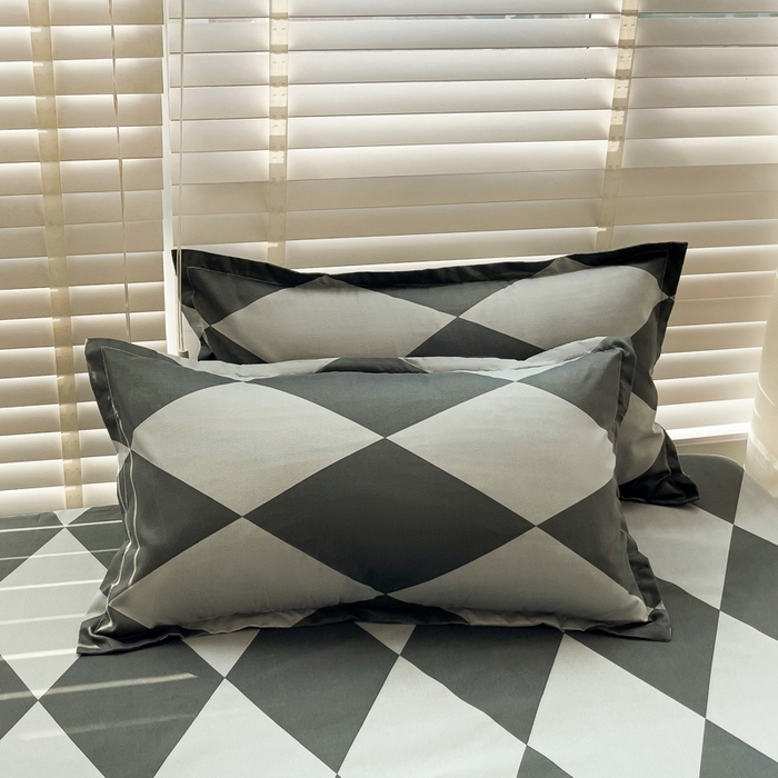 91家纺网 家纺一手货源 找家纺 楠沐-2025年新款亲肤芦荟棉印花枕套 菱格灰2