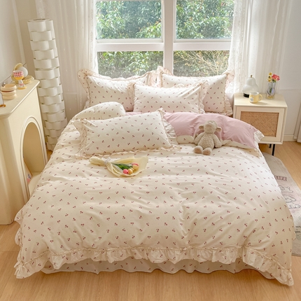 91家纺网 家纺一手货源 找家纺 艾唯希家纺 2024新款韩式花边全棉四件套 迎夏