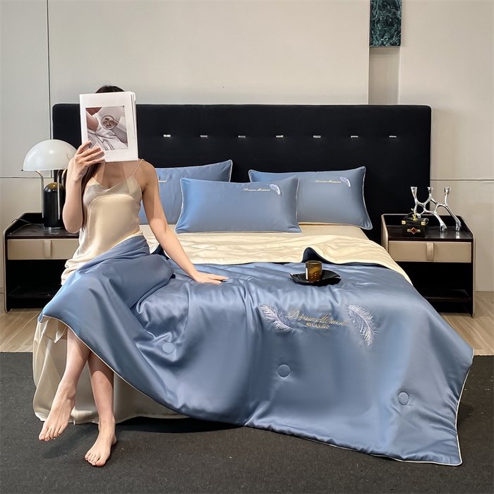 91家纺网 家纺一手货源 找家纺 （总）小久久（小九九） 2024新款水洗真丝刺绣夏被四件套-羽梦