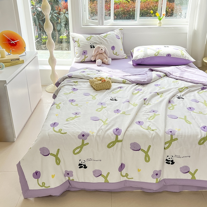 91家纺网 家纺一手货源 找家纺 安哆啦家纺 2024新款A类泡泡棉印花夏被四件套 郁金香