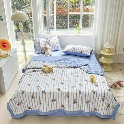 安哆啦家纺 2024新款A类泡泡棉印花夏被四件套 线条熊