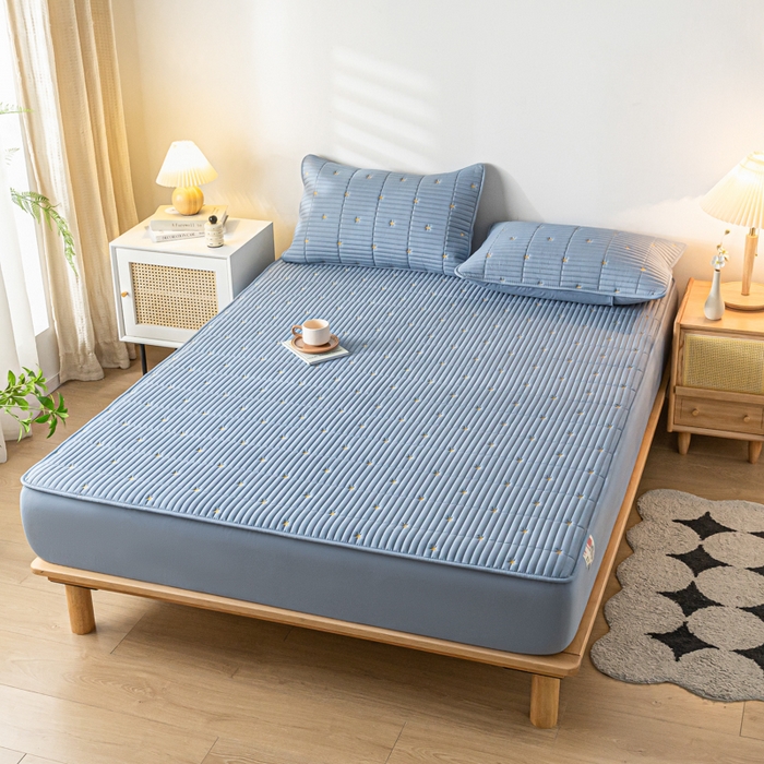 91家纺网 家纺一手货源 找家纺 鑫钰 新款刺绣防水床笠床垫保护罩床罩-星愿 星愿-风铃蓝