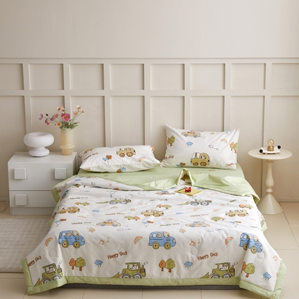 怡家居 2024新款全棉印花手包边夏被四件套 快乐滴滴