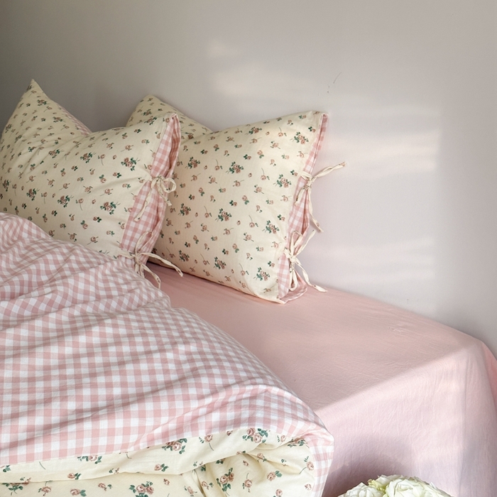 91家纺网 家纺一手货源 找家纺 旷野 2024双层纱碎花蕾丝拼接款四件套--柏林花事 柏林花事-粉