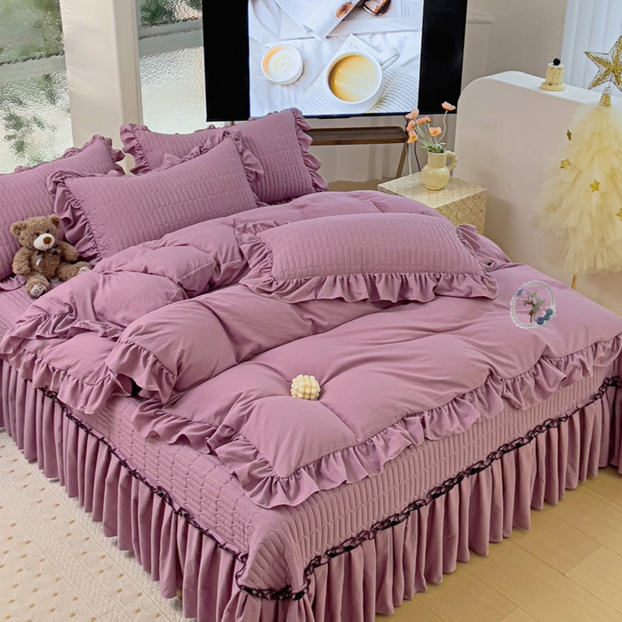 91家纺网 家纺一手货源 找家纺 言熙居家纺 2024新款亲肤床盖四件套-浪漫之约 浪漫之约紫