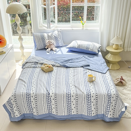 安哆啦家纺 2024新款A类泡泡棉印花夏被四件套 素雅