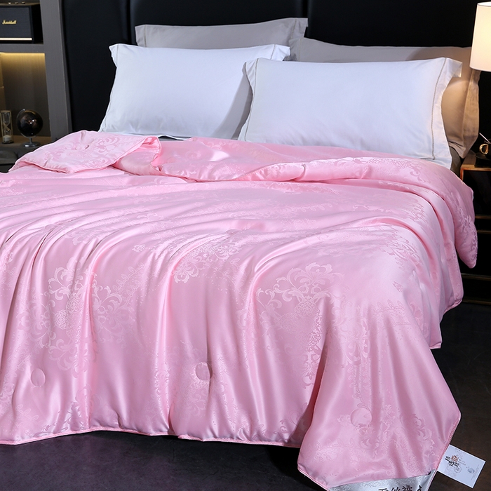 91家纺网 家纺一手货源 找家纺 恒鑫家纺 2025新款提花蚕丝夏凉被被子被芯 淑女粉