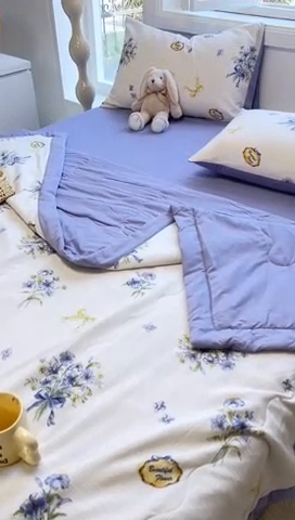 91家纺网 家纺一手货源 找家纺 安哆啦家纺 2024新款A类泡泡棉印花夏被四件套 君子兰