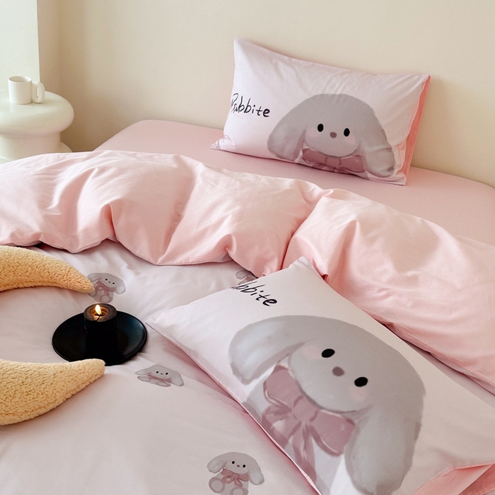 91家纺网 家纺一手货源 找家纺 美乐迪家纺 2024ins韩风全棉四件套 淑女兔兔