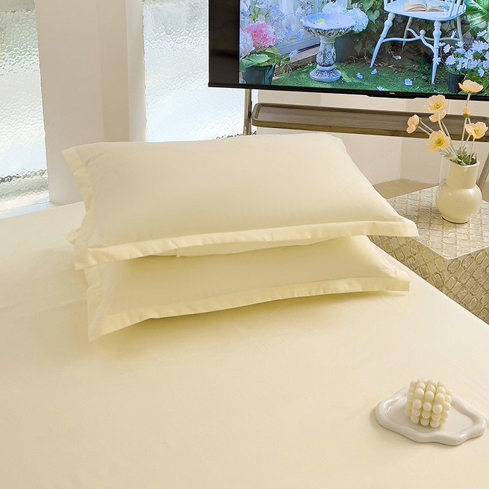 91家纺网 家纺一手货源 找家纺 楠沐家纺 2025年新款芦荟棉柔软亲肤纯色枕套 米黄