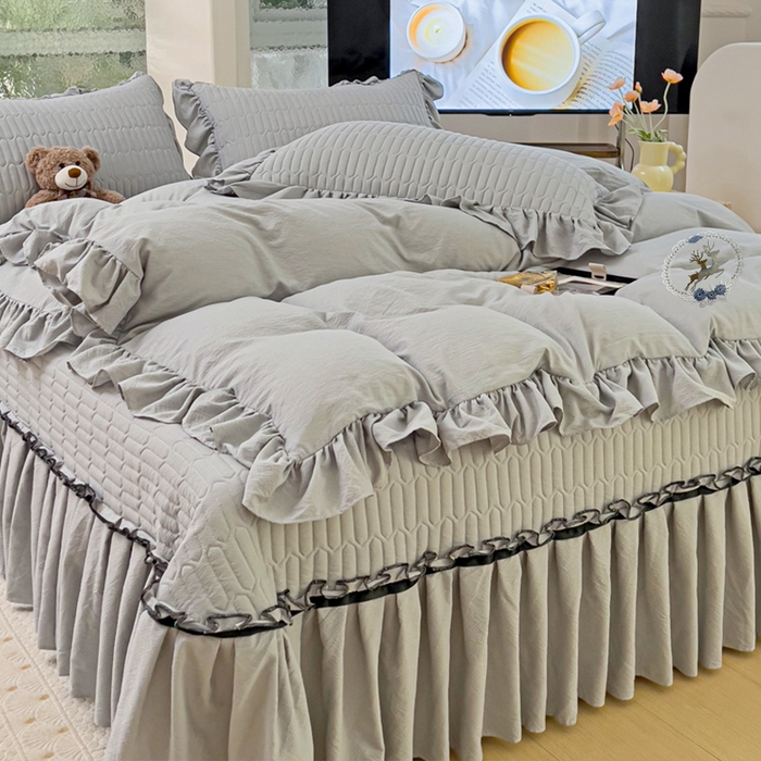 91家纺网 家纺一手货源 找家纺 言熙居家纺 2024新款亲肤床盖四件套-浪漫之约 浪漫之约灰