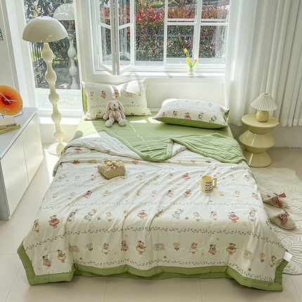 安哆啦家纺 2024新款A类泡泡棉印花夏被四件套 束漫