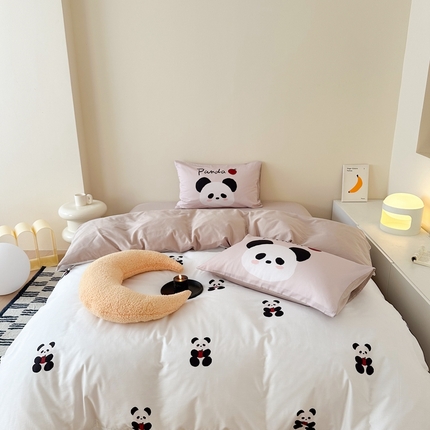 美乐迪家纺 2024ins韩风全棉四件套 苹果熊猫