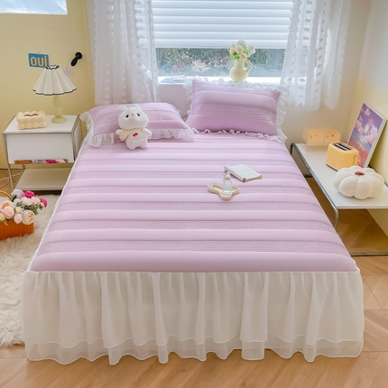 悦享home 2024新款A类凉感丝素色乳胶床裙夏被套件--西西里系列 西西里-粉色
