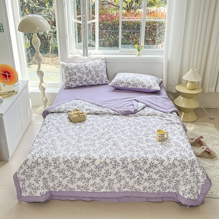 安哆啦家纺 2024新款A类泡泡棉印花夏被四件套 紫苏