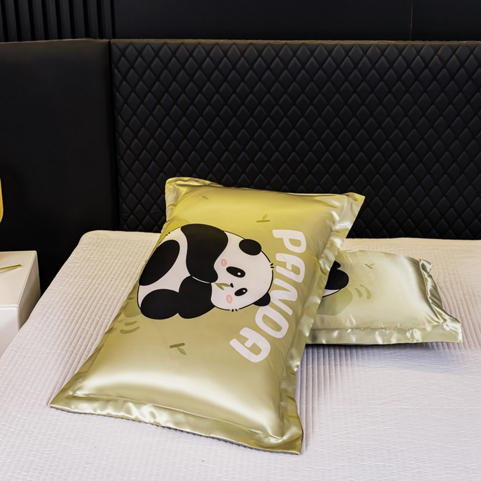 91家纺网 家纺一手货源 找家纺 梦舒羽 2025新款可水洗冰丝枕套宿舍单人凉爽枕头套 小熊猫