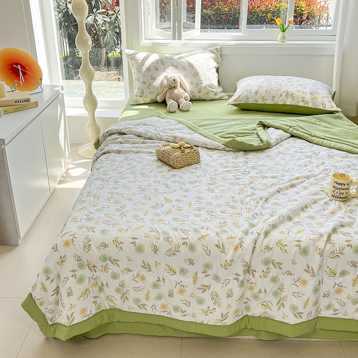 91家纺网 家纺一手货源 找家纺 安哆啦家纺 2024新款A类泡泡棉印花夏被四件套 春意盎然