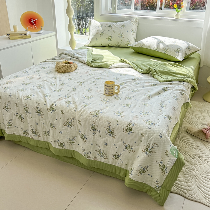 91家纺网 家纺一手货源 找家纺 安哆啦家纺 2024新款A类泡泡棉印花夏被四件套 花影