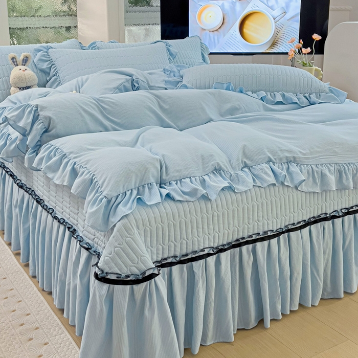 91家纺网 家纺一手货源 找家纺 言熙居家纺 2024新款亲肤床盖四件套-浪漫之约 浪漫之约天蓝