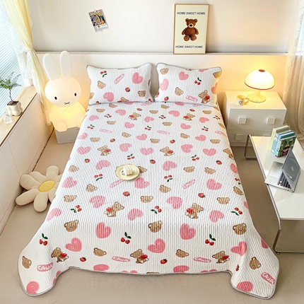 91家纺网 家纺一手货源 找家纺 缦卡琳 2024新款有氧泡泡棉床盖系列 甜心粉