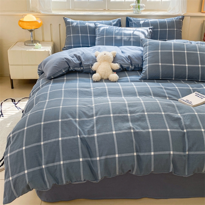 91家纺网 家纺一手货源 找家纺 （总）盛秋家纺 2025新款亲肤格子水洗棉条纹格子四件套【简约风】