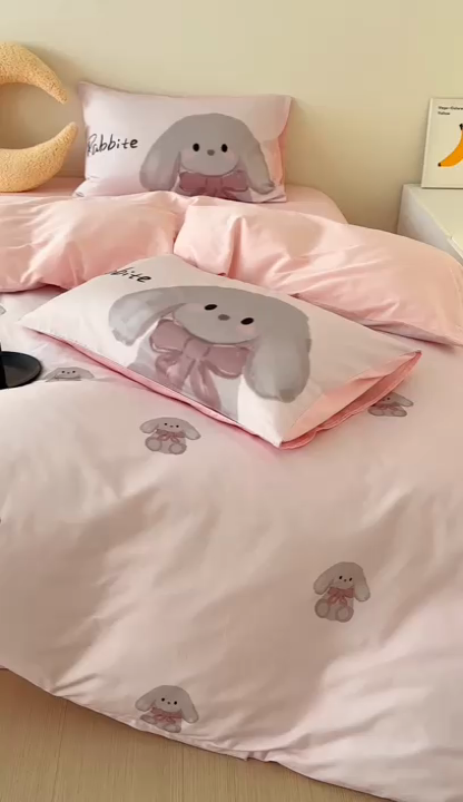 91家纺网 家纺一手货源 找家纺 美乐迪家纺 2024ins韩风全棉四件套 淑女兔兔