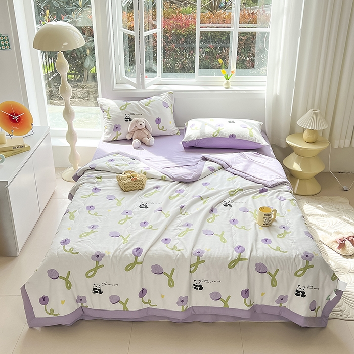 91家纺网 家纺一手货源 找家纺 安哆啦家纺 2024新款A类泡泡棉印花夏被四件套 郁金香