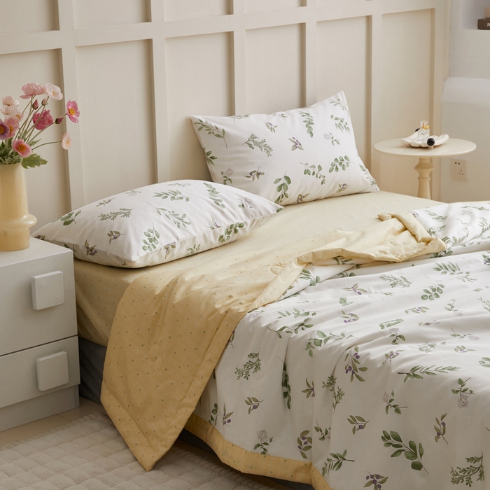 91家纺网 家纺一手货源 找家纺 怡家居 2024新款全棉印花手包边夏被四件套 忆江南