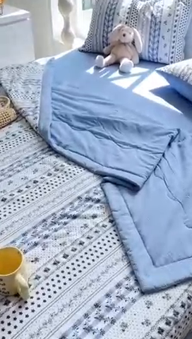 91家纺网 家纺一手货源 找家纺 安哆啦家纺 2024新款A类泡泡棉印花夏被四件套 素雅