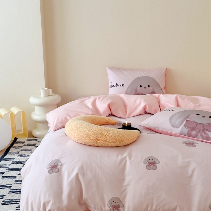 91家纺网 家纺一手货源 找家纺 美乐迪家纺 2024ins韩风全棉四件套 淑女兔兔