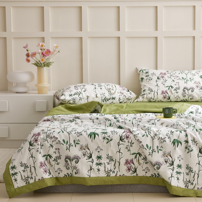 91家纺网 家纺一手货源 找家纺 怡家居 2024新款全棉印花手包边夏被四件套 细语