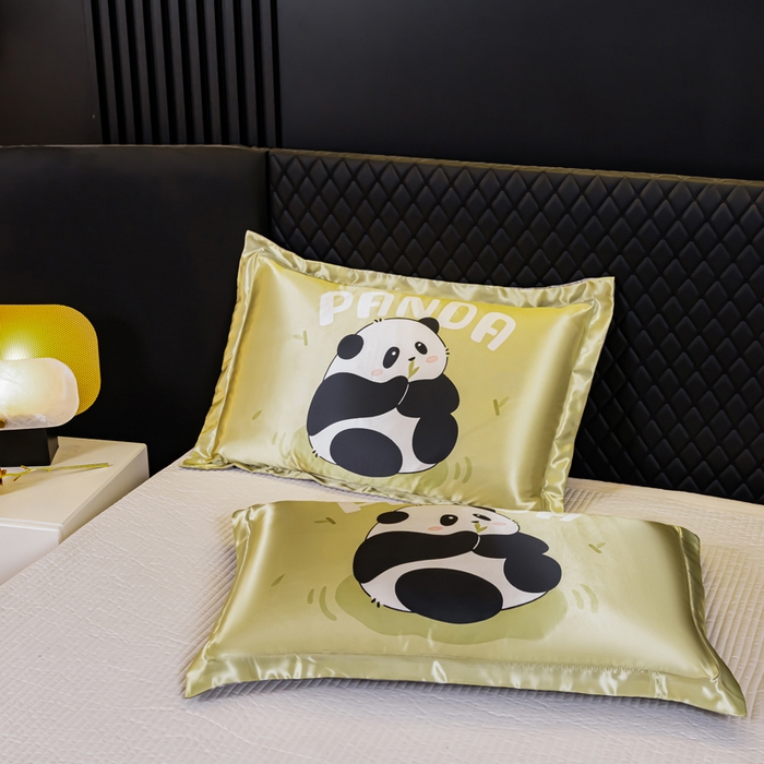 91家纺网 家纺一手货源 找家纺 梦舒羽 2025新款可水洗冰丝枕套宿舍单人凉爽枕头套 小熊猫