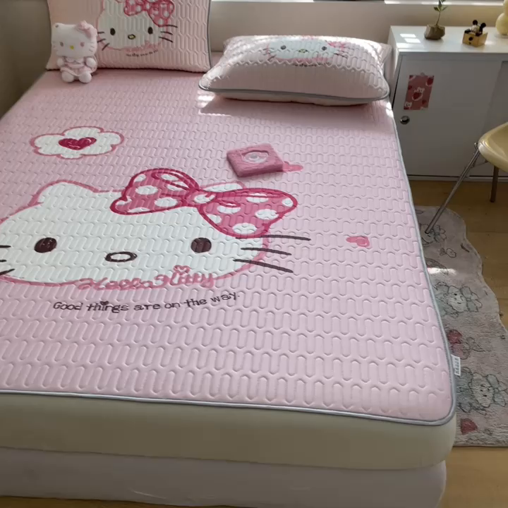 91家纺网 家纺一手货源 找家纺 金爱家 2024款三丽鸥乳胶凉席床笠款 粉梦kt