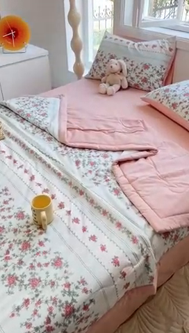 91家纺网 家纺一手货源 找家纺 安哆啦家纺 2024新款A类泡泡棉印花夏被四件套 田园小花