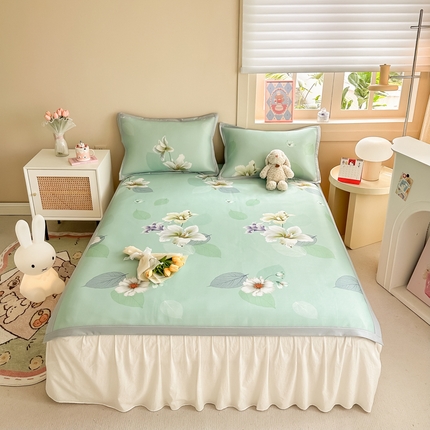 91家纺网 家纺一手货源 找家纺 懒猫家纺 宽边凉感丝凉席夏被四件套 梦若清风