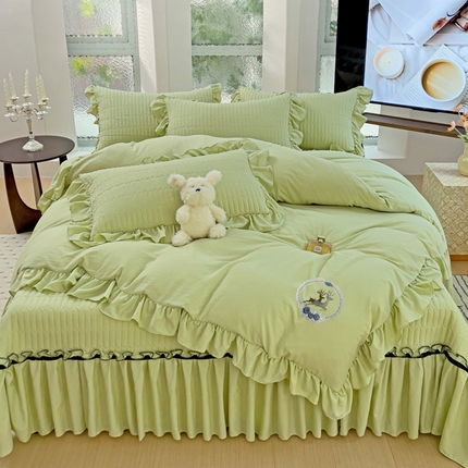 言熙居家纺 2024新款亲肤床盖四件套-浪漫之约 浪漫之约绿