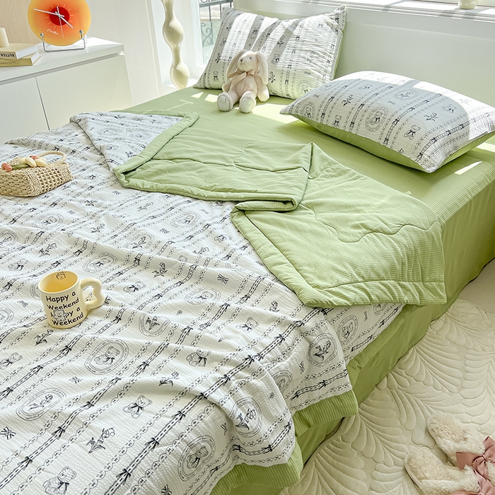 91家纺网 家纺一手货源 找家纺 安哆啦家纺 2024新款A类泡泡棉印花夏被四件套 菲尔