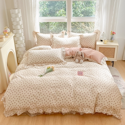 91家纺网 家纺一手货源 找家纺 艾唯希家纺 2024新款韩式花边全棉四件套 香榭丽