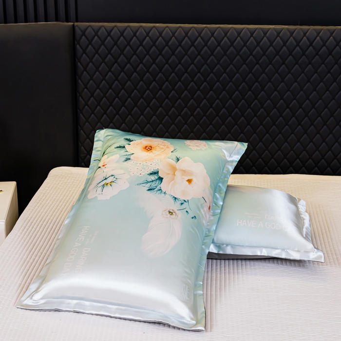 91家纺网 家纺一手货源 找家纺 梦舒羽 2025新款可水洗冰丝枕套宿舍单人凉爽枕头套 花语