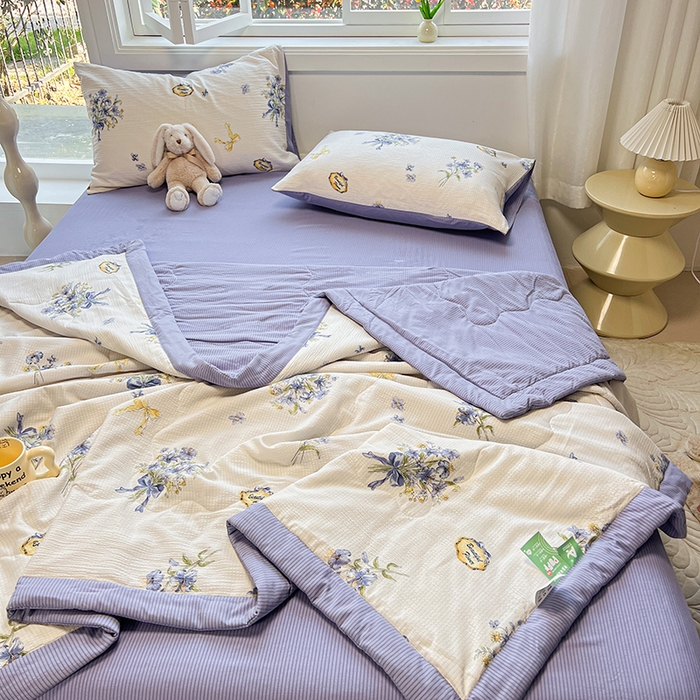 91家纺网 家纺一手货源 找家纺 安哆啦家纺 2024新款A类泡泡棉印花夏被四件套 君子兰