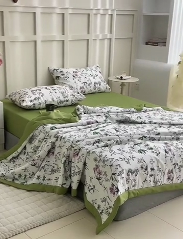 91家纺网 家纺一手货源 找家纺 怡家居 2024新款全棉印花手包边夏被四件套 细语