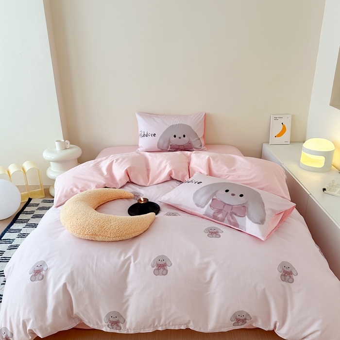 91家纺网 家纺一手货源 找家纺 美乐迪家纺 2024ins韩风全棉四件套 淑女兔兔