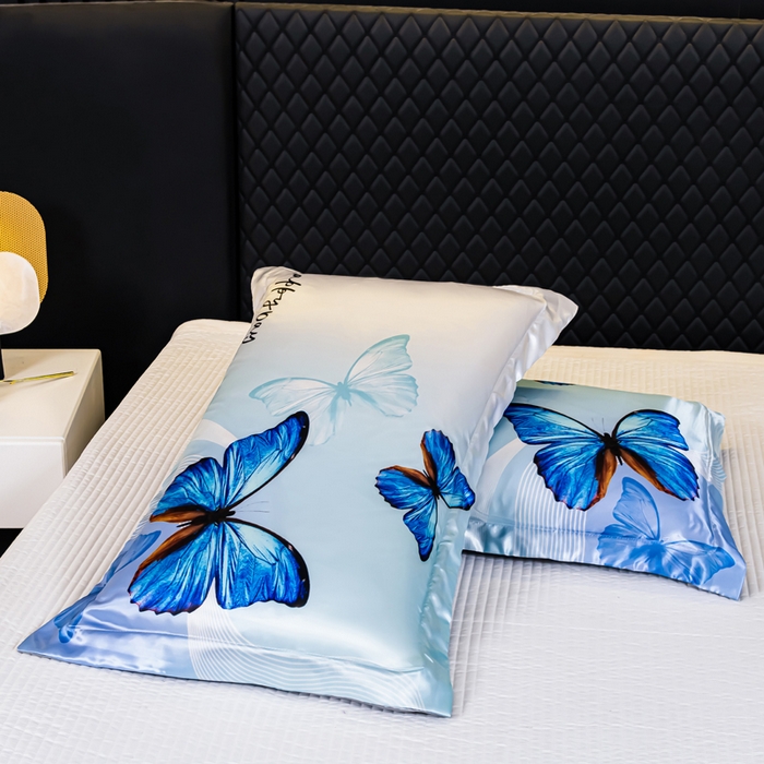 91家纺网 家纺一手货源 找家纺 梦舒羽 2025新款可水洗冰丝枕套宿舍单人凉爽枕头套 花蝴蝶