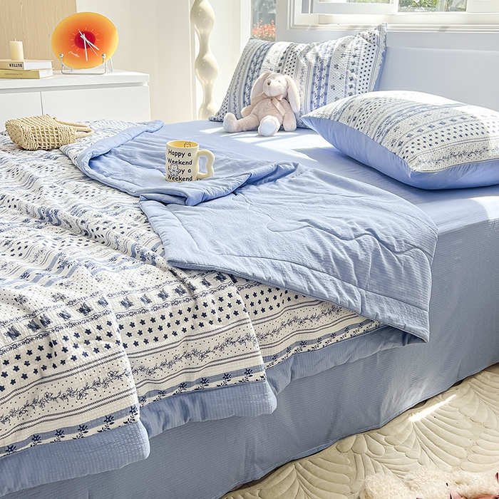 91家纺网 家纺一手货源 找家纺 安哆啦家纺 2024新款A类泡泡棉印花夏被四件套 素雅