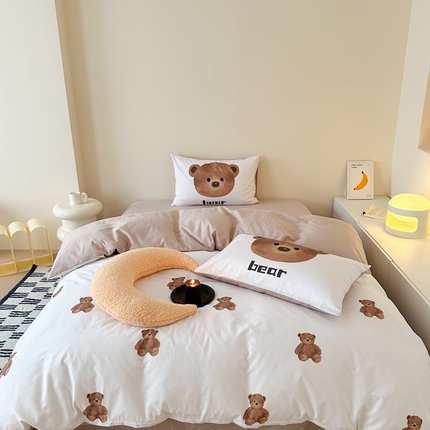 91家纺网 家纺一手货源 找家纺 美乐迪家纺 2024ins韩风全棉四件套 泰迪熊