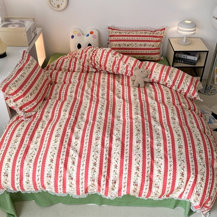 91家纺网 家纺一手货源 找家纺 （总）昔可家纺 2024新款全棉仙仙雪纺纱花边四件套