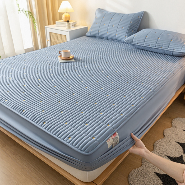 91家纺网 家纺一手货源 找家纺 鑫钰 新款刺绣防水床笠床垫保护罩床罩-星愿 星愿-风铃蓝