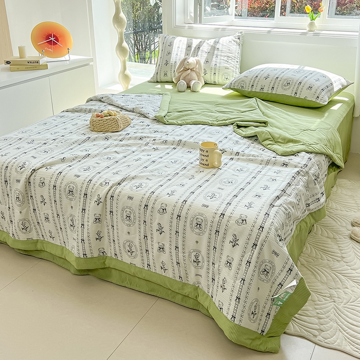 91家纺网 家纺一手货源 找家纺 安哆啦家纺 2024新款A类泡泡棉印花夏被四件套 菲尔