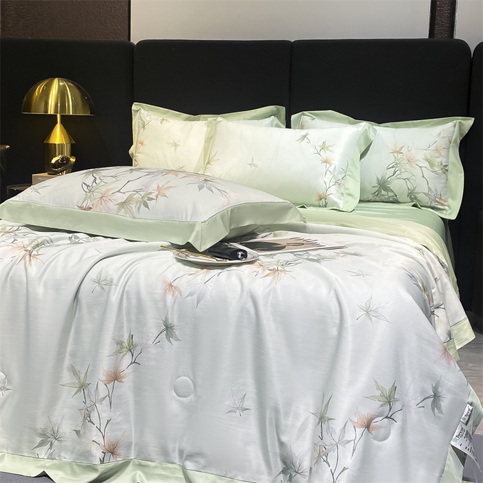 91家纺网 家纺一手货源 找家纺 佳品居 2024新款莱塞尔天丝印花夏被四件套 青竹丹枫